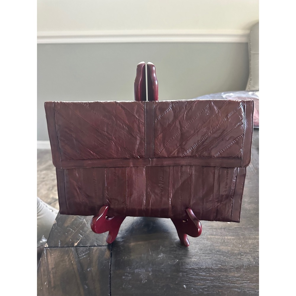 J Renee Vintage Eel Skin Clutch Bag Burgundy Mahogany Exotic Leather Evening Bag